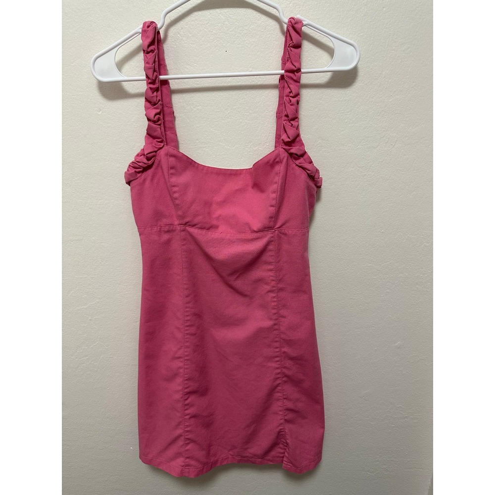 Avantlook Hot‎ Pink Square Neck Ruffle Strap Mini Dress Tie Back - Picture 4 of 10